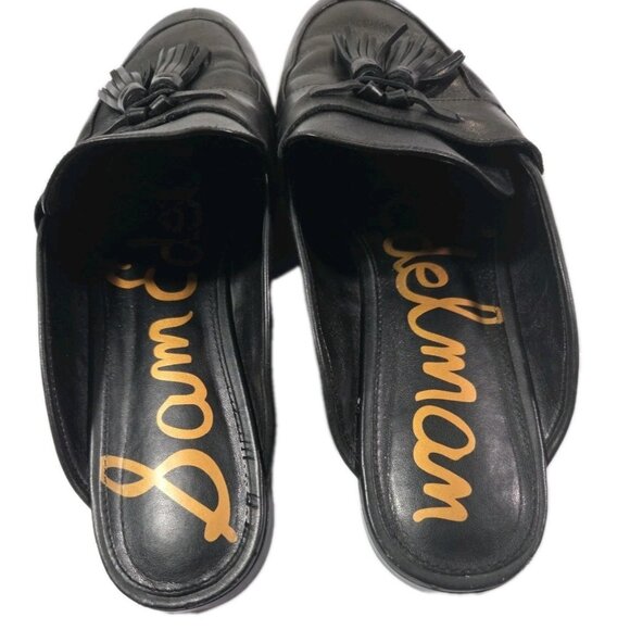Sam Edelman Paris Mule Size 10M Leather Black Tasseled Loafer Flats Minimalist - Picture 5 of 8